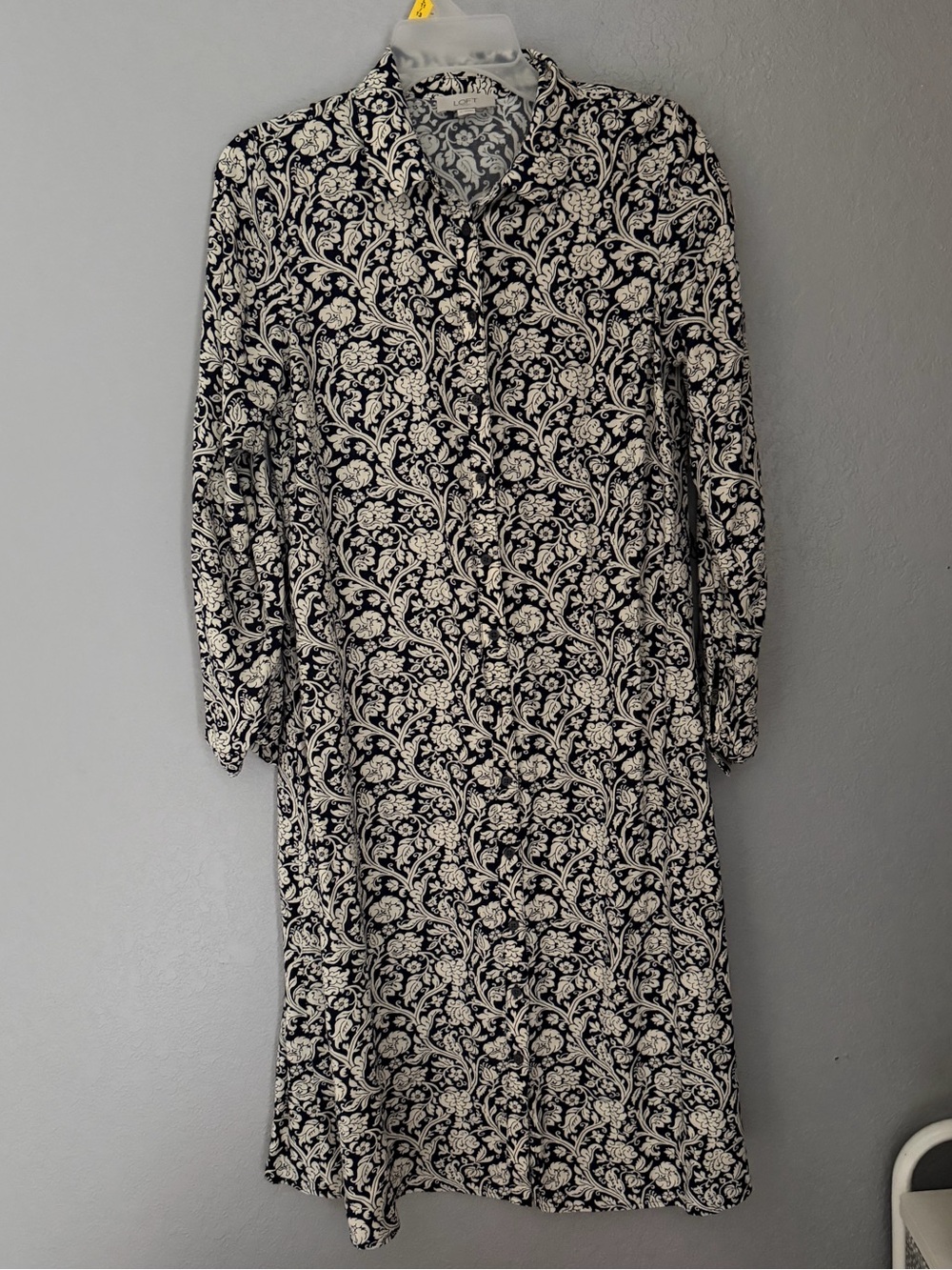Navy and Cream LOFT Button Down Dress with belt